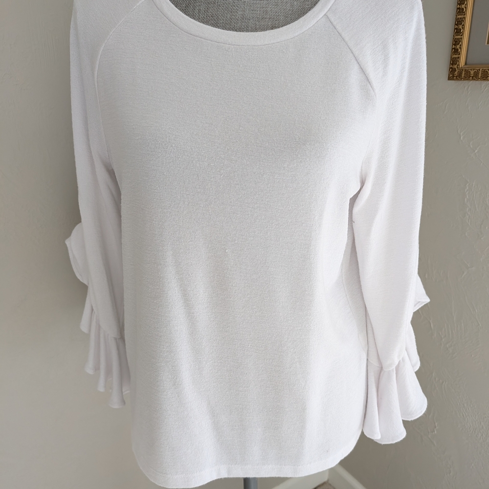 Banana Republic White Long Sleeve Top with Ruffle Sleeves
